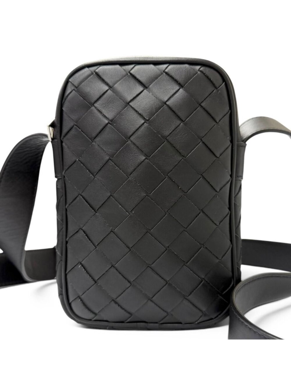 Bottega Veneta Leather Intrecciato Phone Pouch Shoulder Bag Black